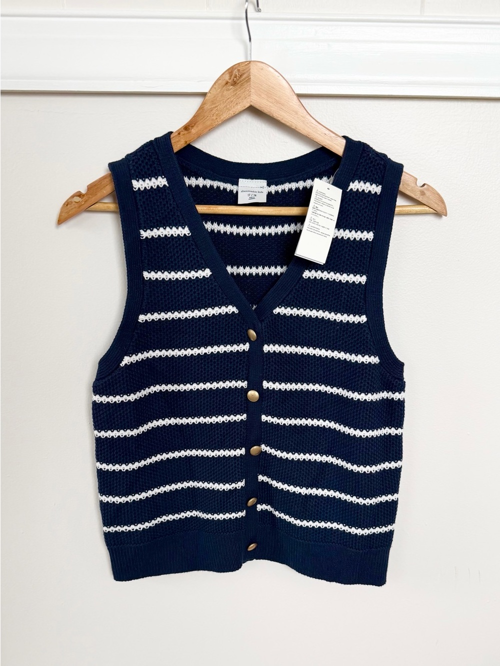 Abercrombie & Fitch NWT Navy and White Striped Knit Button-Front Vest